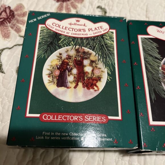3 Hallmark Ornament Plates 1987-1989 MORNING OF WONDER Waiting FOR SANTA - Picture 2 of 7